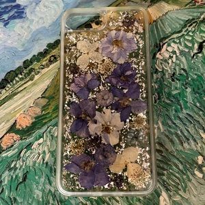 Free People iphone 6+ case with pressed purple flowers